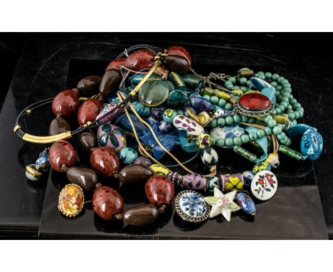 Vintage Costume Jewellery. Large Statement Stone Set Necklaces, Enamel Necklaces, Earrings etc. Good Lot. 