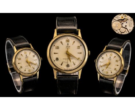 Rolex - Tudor Royal Rose 9ct Gold Mechanical Wind Wrist Watch with Attached Leather Strap. Features White Porcelain Dial, Sec