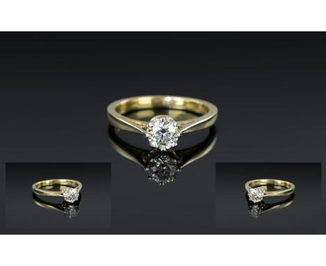 Ladies 18ct Gold Superb Single Stone Diamond Ring, fully hallmarked for 750 - 18ct; the modern, round brilliant cut diamond o