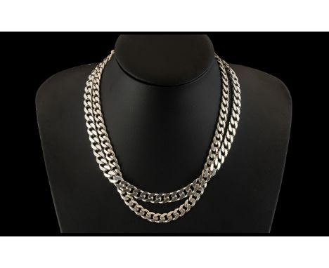 A Fine Quality Vintage Pair of Sterling Silver Curb Necklaces ( Solid ) with Excellent Clasps. Both Fully Hallmarked for Silv