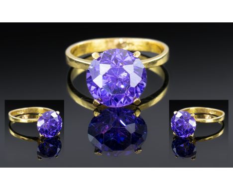 Ladies 21ct Yellow Gold - Superb Bespoke Made Single Stone Purple Amethyst Set Ring. The Round Faceted Purple Amethyst of Won