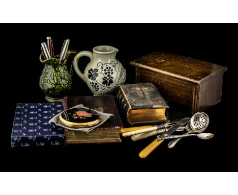 Box of Collectibles &amp; Ephemera, comprising an antique Book of Common Prayer in a leather bound cover with decorative cros