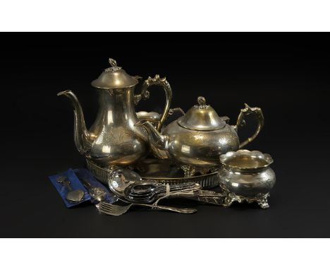 A Collection of Silver Plated Ware, to include small tray, flatware.