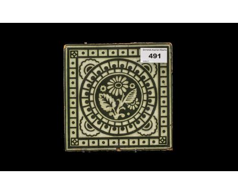 Rare Translucent Glazed Art Pottery Tile with stamped Registration Lozenge to back, maker - Dunn &amp; Co. Jackfield, Ironbri