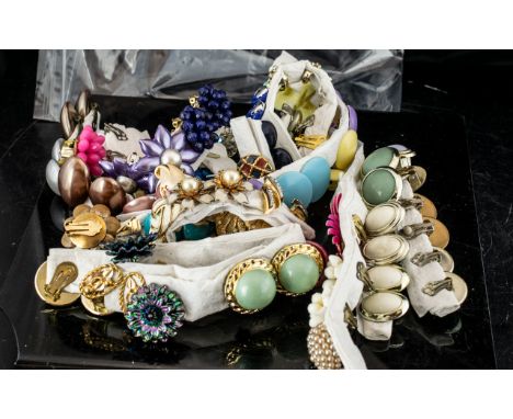 Large Collection of Vintage Clip on Earrings. To Include Gold Plate, Enamel, Bakelite etc. Approx 50 Pairs. 