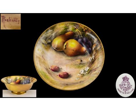 Royal Worcester Hand Painted and Signed Small Fruits Foot Bowl of Small Proportions ' Fruits ' Pears - Blue Berries Stillife.