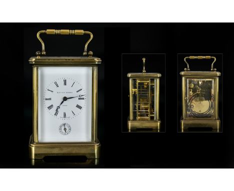 Matthew Norman Superior Quality - Large Brass Striking 8 Day Carriage Clock, With Alarm Facility. Visible Lever Escapement, W