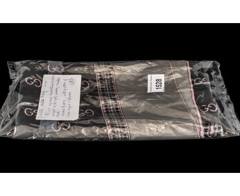 Gucci Silk Scarf, 88cm square, in shades of grey and pink with Gucci logos pattern.  Small barely visible mark, otherwise exc