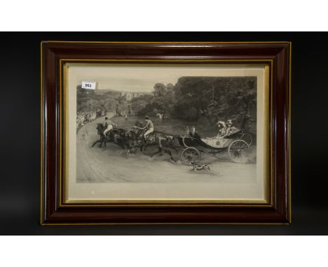 Signed Print by Samuel Waller Depicting a Carriage and Horses chased by a dog; dated 1888, framed and glazed, 24 inches (app.