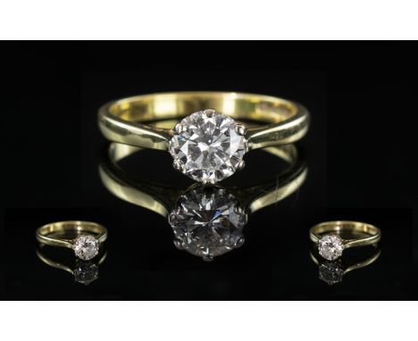 18ct Yellow Gold - Attractive Single Stone Diamond Set Ring. Full Hallmark to Interior of Shank. The Round Brilliant Cut Diam