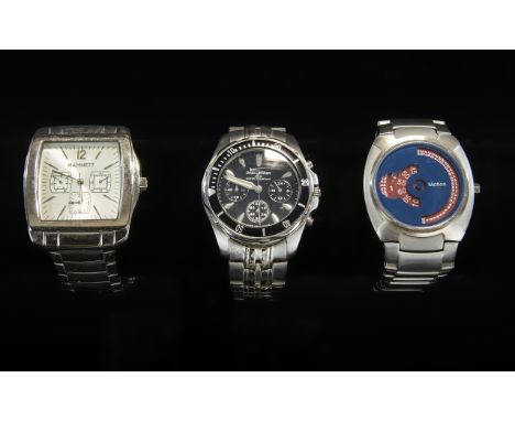 A Trio of Gents Stainless Steel Wrist Watches. All As New Condition, Various Brands. Comprises 1/ Challenger Gents Stainless 