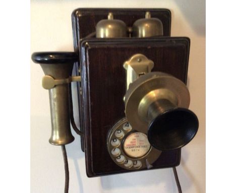Vintage Western Electric Company wall telephone.wooden case with brass fittings. please study pictures.