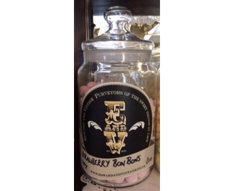 Vintage style sweet jar from Edward and vintage sweet shop, Tissington.One full jar containing Stawberry Bon Bon’s, 2.5 litre