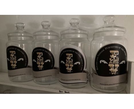 Four vintage style sweet jars with labels and lids (Sweets not included)