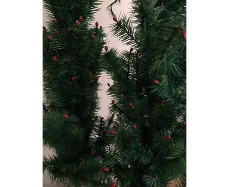 Vintage style 3ft goose feather Christmas Trees with red berries. Both stand on wooden blocks. (2)