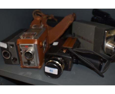 A selection of cine and video cameras, including Kodak Brownie 8 camera and Kohka Eight