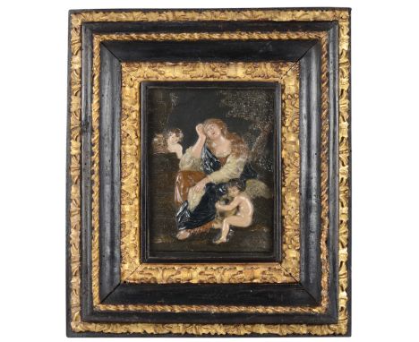 Giovanni Francesco Pieri (Prato 1699-Napoli 1773) La Maddalena Penitente Rilievo in cere policrome su lavagna. ,  Assisa su u