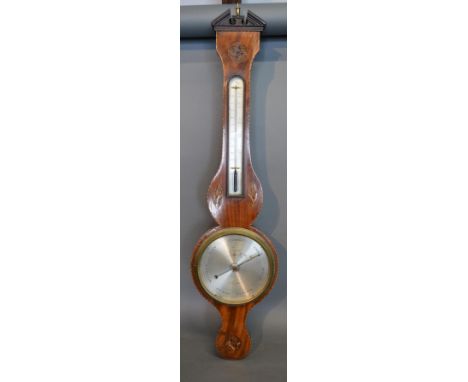 A 19th Century Mahogany Marquetry Inlaid Wheel Barometer Thermometer, Torre & Co., London