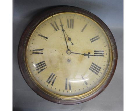 A Mahogany Cased Circular Wall Clock, the enamel dial with Roman numerals and subsidiary seconds dial with single train fusee