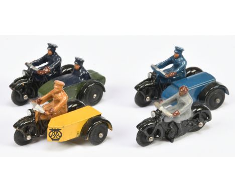 Dinky Toys Motorcycles Group Of 4 - (1) 37A Civilian - Grey and black, (2) 42B "Police"&nbsp; Black, green and blue, (3) 43B 