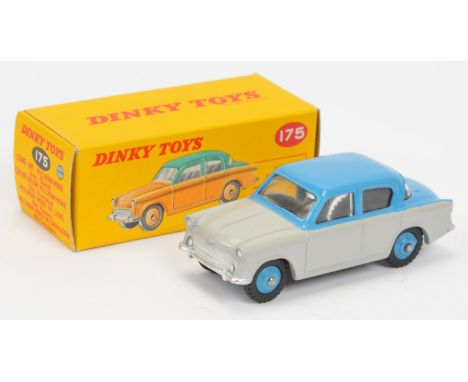 Dinky Toys 175 Hillman Mix Saloon - Two-tone Grey and Mid-blue including ridged hubs with treaded tyres, silver trim - Near M