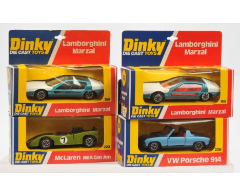 Dinky Toys Group Of 4 - (1) 189 Lamborghini Marzal - Aqua, white, red interior, speedwheels, (2) Same but black interior, (3)