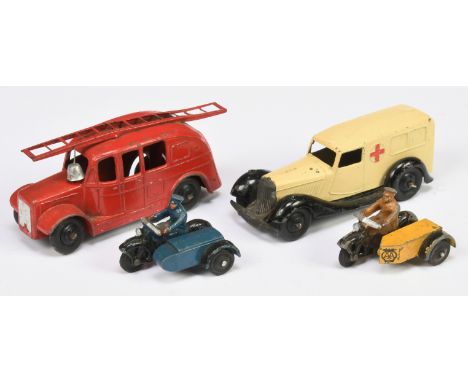 Dinky Toys group of Early Issue Public Service Vehicles comprising of (1) 30f Ambulance - cream, red side cross, black Type 5