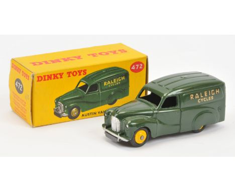 Dinky Toys 472&nbsp; Austin "Raleigh Cycles" " Green body, yellow ridged hubs with smooth tyres, silver trim - Excellent&nbsp