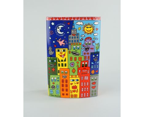 Vase, nach James Rizzi, Love in the Heart of the City, Goebel eckig, abgeflacht, HxBxT 20,5x13,3x4,5cm, Vitrinenobjekt