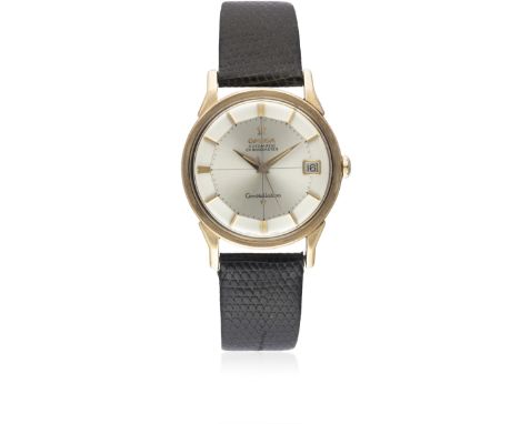 A GENTLEMAN'S STEEL & ROSE GOLD CAPPED OMEGA CONSTELLATION CHRONOMETER WRIST WATCH CIRCA 1962, REF. 14902 61 SC WITH "PIE PAN