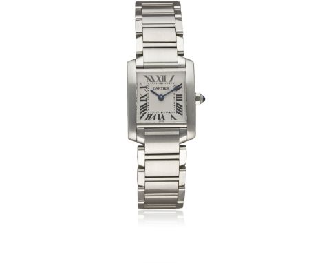 A LADIES STAINLESS STEEL CARTIER TANK FRANCAISE BRACELET WATCHCIRCA 2000s, REF. 2384Movement: Quartz, signed Cartier.Case: Wi