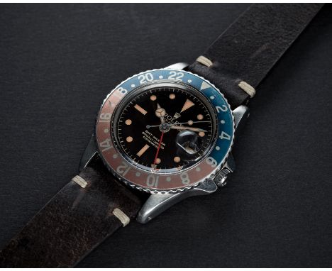 AN EXTREMELY RARE GENTLEMAN'S STAINLESS STEEL ROLEX OYSTER PERPETUAL GMT MASTER WRIST WATCHCIRCA 1960, REF. 1675 POINTED CROW