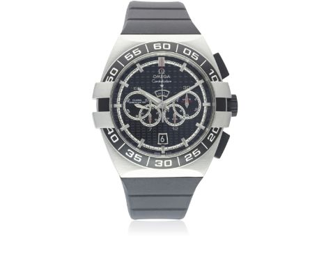 A GENTLEMAN'S STAINLESS STEEL OMEGA DOUBLE EAGLE CONSTELLATION CHRONOGRAPH WRIST WATCH DATED 2011, REF. 12132445201001 WITH B