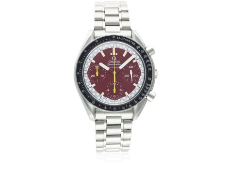 A GENTLEMAN'S STAINLESS STEEL OMEGA SPEEDMASTER AUTOMATIC CHRONOGRAPH BRACELET WATCH CIRCA 1995, MICHAEL SCHUMACHER SPECIAL E