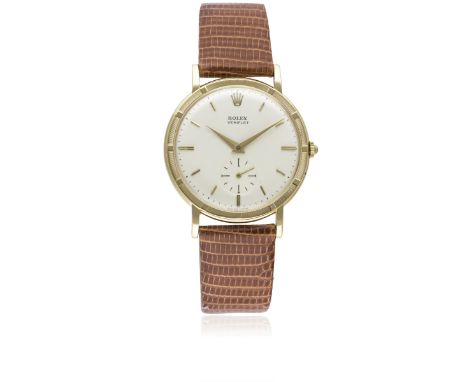 A GENTLEMAN'S 18K SOLID GOLD ROLEX VERIFLAT WRIST WATCHCIRCA 1960, REF. 9164Movement: 18J, manual wind, cal. 1000, signed Mon