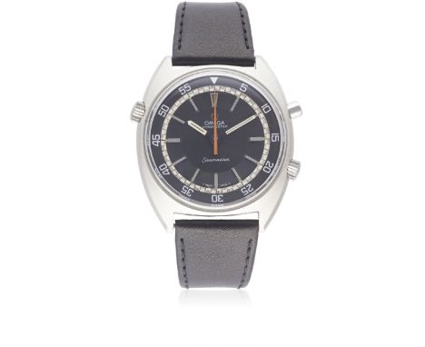 A GENTLEMAN'S LARGE SIZE STAINLESS STEEL OMEGA SEAMASTER CHRONOSTOP WRIST WATCH CIRCA 1969, REF. 145.008Movement: 17J, manual