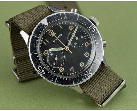 A VERY RARE GENTLEMAN'S STAINLESS STEEL GERMAN MILITARY LEONIDAS "BUND" FLYBACK CHRONOGRAPH WRIST WATCH CIRCA 1960s, THE FIRS