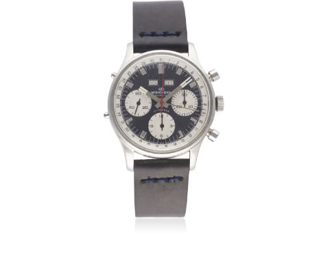 A GENTLEMAN'S STAINLESS STEEL WAKMANN TRIPLE CALENDAR CHRONOGRAPH WRIST WATCH CIRCA 1960s, REF. 71.1309.70Movement: 17J, manu