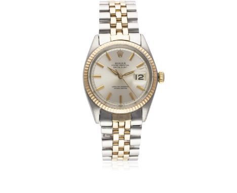 A GENTLEMAN'S STEEL & ROSE GOLD ROLEX OYSTER PERPETUAL DATEJUST BRACELET WATCHCIRCA 1965, REF. 1601Movement: 26J, automatic c