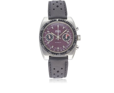 A GENTLEMAN'S STAINLESS STEEL BWC CHRONOGRAPH WRIST WATCH  CIRCA 1970s, WITH "PAUL NEWMAN" SINGER DIAL  Movement: 17J, manual