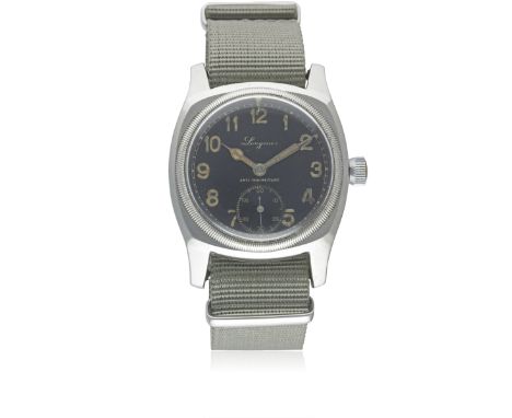 A RARE GENTLEMAN'S STAINLESS STEEL CZECH MILITARY AIR FORCE LONGINES PILOTS WRIST WATCH CIRCA 1948, WITH LONGINES EXTRACT FRO