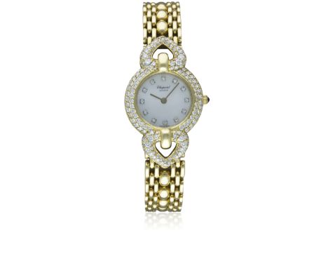 A FINE LADIES 18K SOLID GOLD & DIAMOND CHOPARD BRACELET WATCHCIRCA 1990s, REF. 899 1 WITH MOTHER OF PEARL DIAMOND DIALMovemen