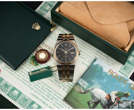 A GENTLEMAN'S STEEL & GOLD ROLEX OYSTERQUARTZ DATEJUST BRACELET WATCHDATED 1990, REF. 17013 WITH BOX, BOOKLETS, PAPERWORK & T