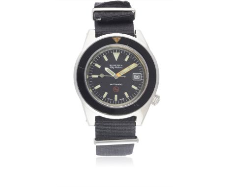 A RARE GENTLEMAN'S STAINLESS STEEL GERMAN MILITARY BUND BLANCPAIN FIFTHY FATHOMS AUTOMATIC DIVERS WRIST WATCH CIRCA 1975 Move