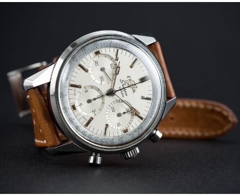 A RARE GENTLEMAN'S STAINLESS STEEL ENICAR SHERPA GRAPH CHRONOGRAPH WRIST WATCH CIRCA 1962Movement: 17J, manual wind, Valjoux 