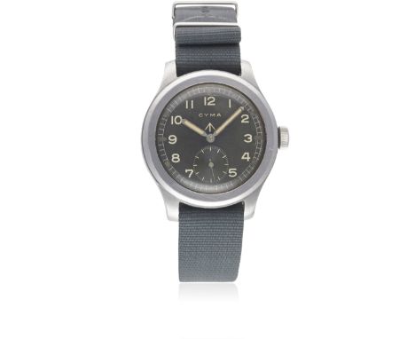 A GENTLEMAN'S STAINLESS STEEL BRITISH MILITARY CYMA W.W.W. WRIST WATCH CIRCA 1940s, PART OF THE "DIRTY DOZEN"Movement: 15J, m