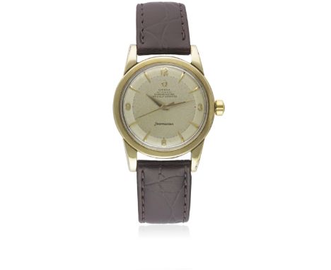 A RARE GENTLEMAN'S STEEL & GOLD CAPPED OMEGA SEAMASTER AUTOMATIC CHRONOMETER WRIST WATCH CIRCA 1950, REF. 2517-11 WITH RG REG