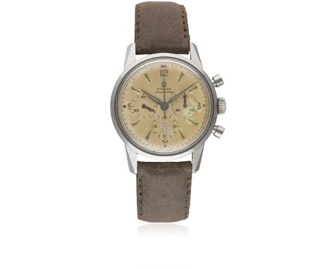 A RARE GENTLEMAN'S STAINLESS STEEL OMEGA SEAMASTER CHRONOGRAPH WRIST WATCH CIRCA 1960, REF. 14364-1 WITH "ALPHA" HANDSMovemen