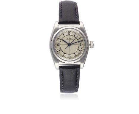 A RARE GENTLEMAN'S ROLESIUM STAINLESS STEEL ROLEX OYSTER WRIST WATCHCIRCA 1930s, REF. 1873 WITH SECTOR DIALMovement: 17J, man