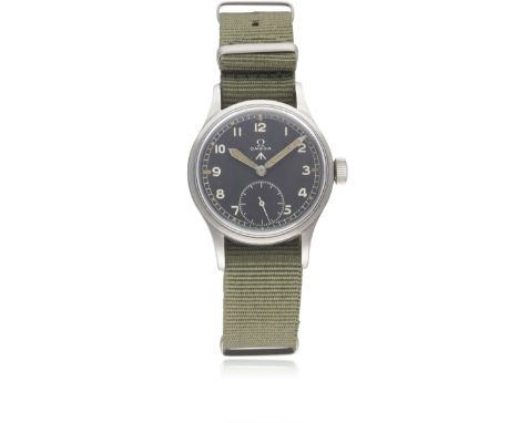 A GENTLEMAN'S STAINLESS STEEL BRITISH MILITARY OMEGA W.W.W. WRIST WATCH CIRCA 1940s, PART OF THE "DIRTY DOZEN" Movement: 15J,